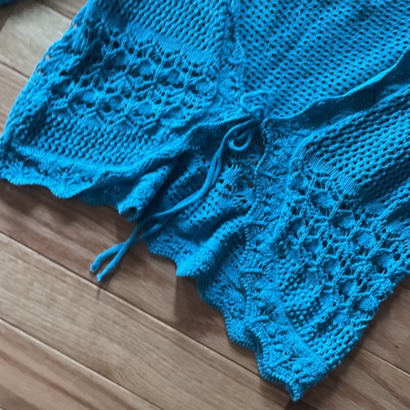 BDG Bulldog Urban Outfitters Blue Cropped Knit Tie-Front Sweater crochet XL - Picture 4 of 13